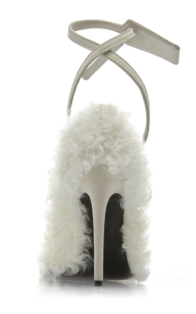 Shop Off-white Shaggy Ziptie Shearling Pumps In White