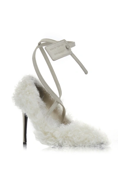 Shop Off-white Shaggy Ziptie Shearling Pumps In White