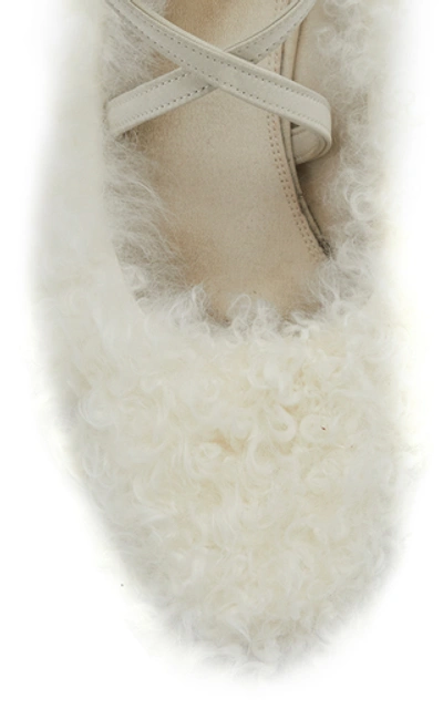 Shop Off-white Shaggy Ziptie Shearling Pumps In White