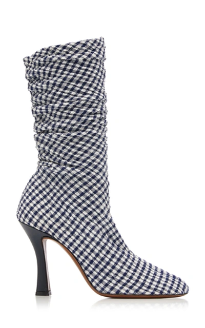 Shop Neous Tuberola Checked Seersucker Ankle Boots In Navy