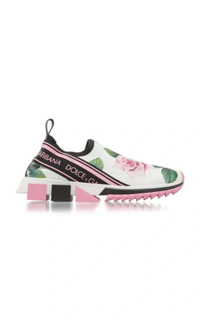 Shop Dolce & Gabbana Sorrento Floral-print Stretch-knit Slip-on Sneakers In White