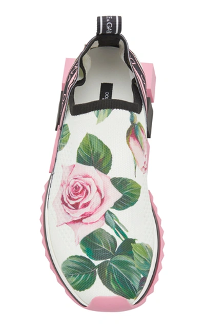 Shop Dolce & Gabbana Sorrento Floral-print Stretch-knit Slip-on Sneakers In White