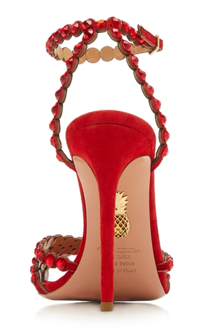 Shop Aquazzura Tequila Embellished Leather Sandals In Red