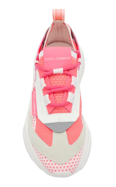 Shop Dolce & Gabbana Leather And Suede-trimmed Stretch-knit Sneakers In Pink