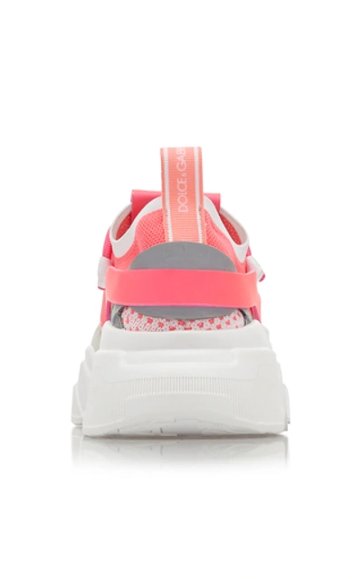 Shop Dolce & Gabbana Leather And Suede-trimmed Stretch-knit Sneakers In Pink
