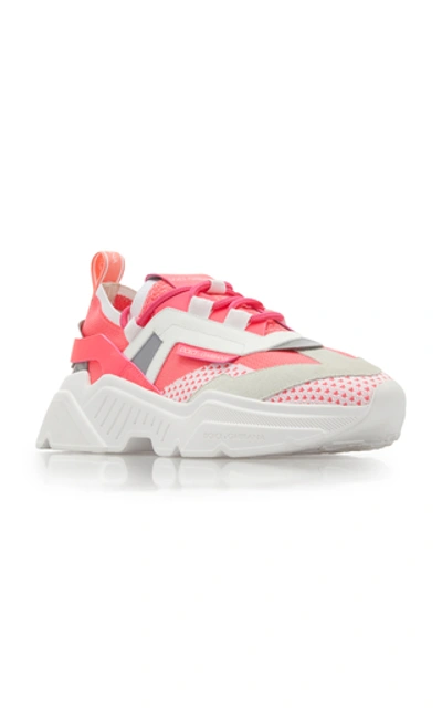 Shop Dolce & Gabbana Leather And Suede-trimmed Stretch-knit Sneakers In Pink