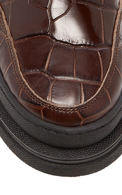 Shop Ganni Croc-effect Leather Loafers In Brown