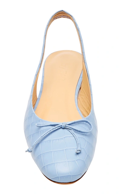 Shop By Far Toni Croc-embossed Leather Slingback Flats In Blue