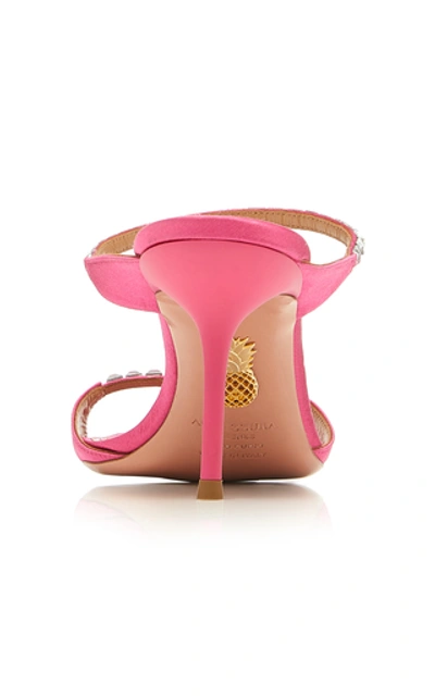 Shop Aquazzura Diamante Embellished Satin Sandals In Pink