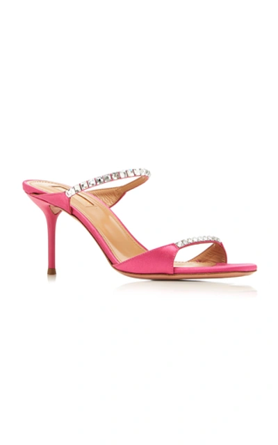 Shop Aquazzura Diamante Embellished Satin Sandals In Pink