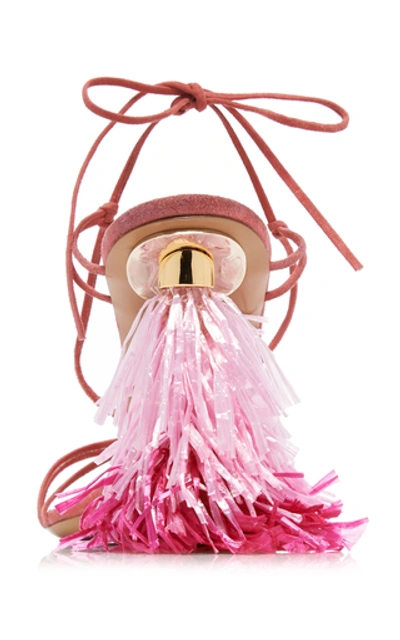 Shop Jacquemus Raphia Tasseled-heel Suede Sandals In Pink
