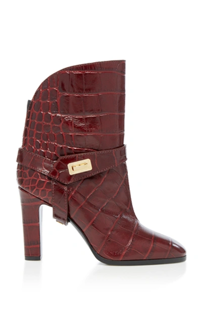 Shop Givenchy Eden Croc-effect Leather Boots In Burgundy