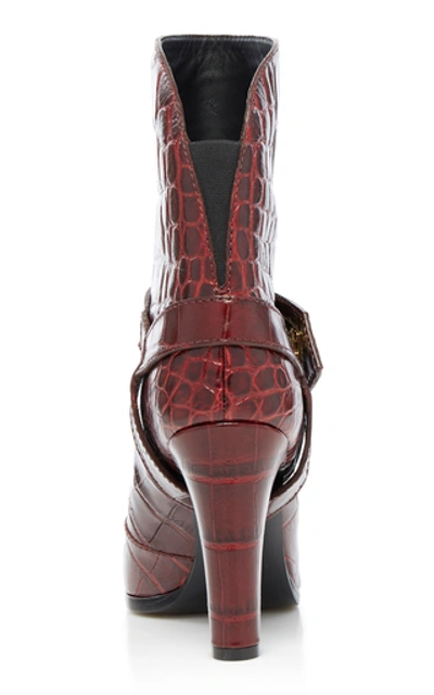 Shop Givenchy Eden Croc-effect Leather Boots In Burgundy