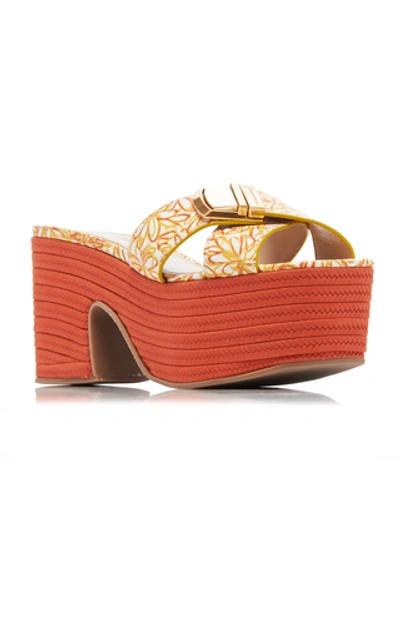 Shop Jacquemus Tatanes Floral-print Leather Platform Sandals In Orange