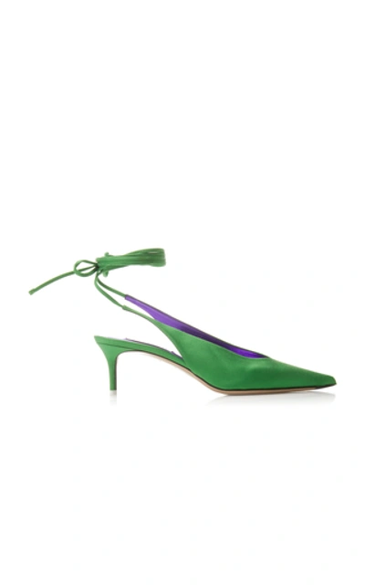 Shop Attico Caterina Satin Slingbacks In Green