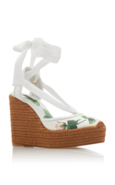 Shop Dolce & Gabbana Floral-print Leather Platform Wedge Espadrilles