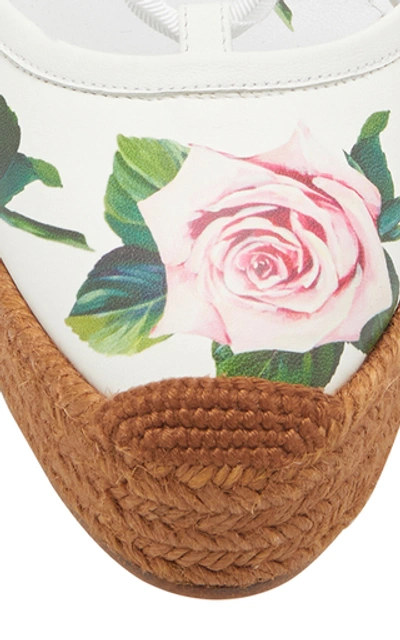 Shop Dolce & Gabbana Floral-print Leather Platform Wedge Espadrilles