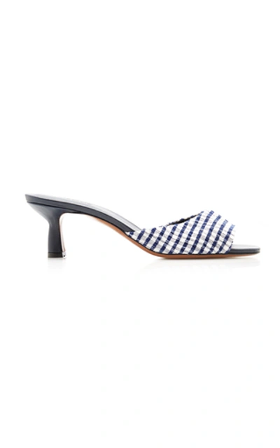 Shop Neous Plaid Leather Sandals In Navy