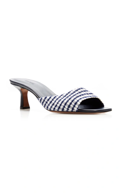 Shop Neous Plaid Leather Sandals In Navy