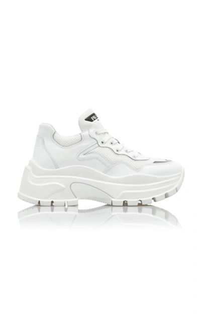 Shop Prada Leather Platform Sneakers In White