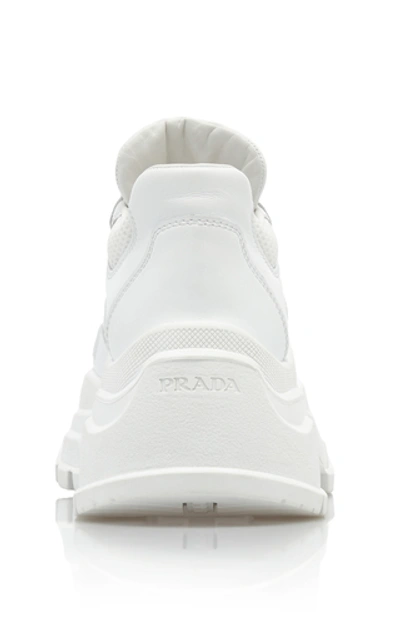 Shop Prada Leather Platform Sneakers In White