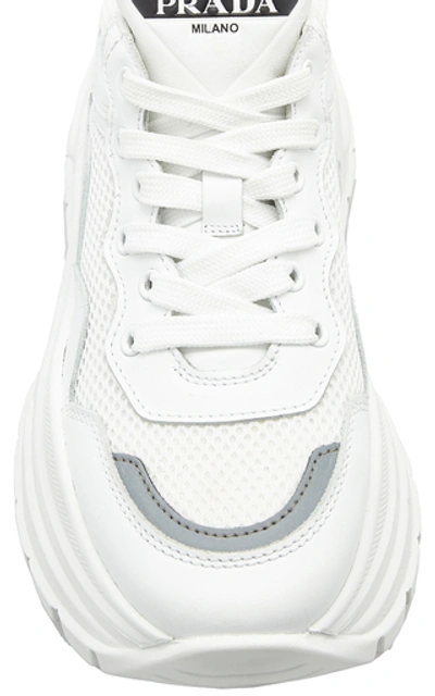 Shop Prada Leather Platform Sneakers In White
