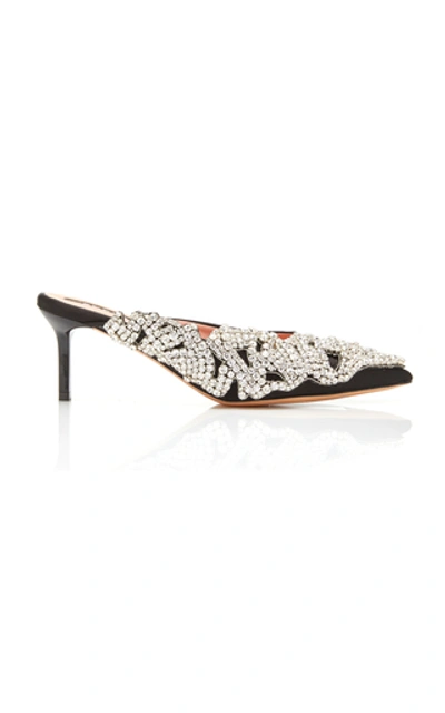 Shop Rochas Crystal-embellished Satin Mules In Black