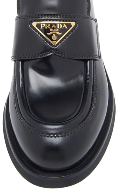 Shop Prada Leather Platform Loafers In Black