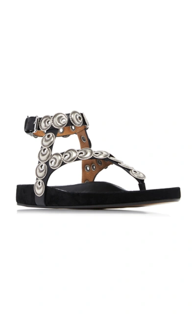 Shop Isabel Marant Eldo Embellished Leather Sandals In Silver