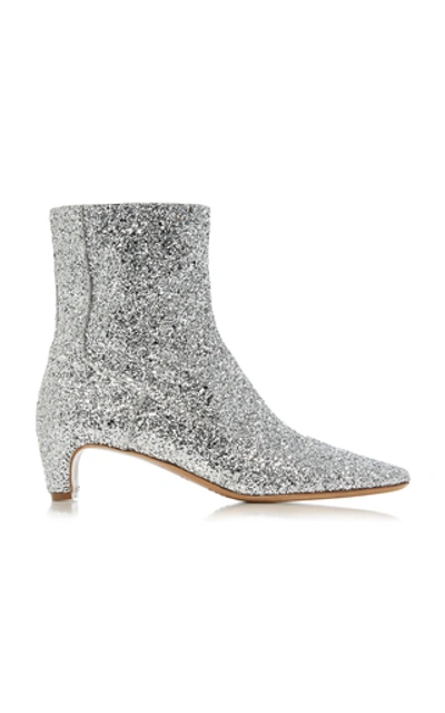 Shop Maison Margiela Glittered Leather Ankle Boots In Grey