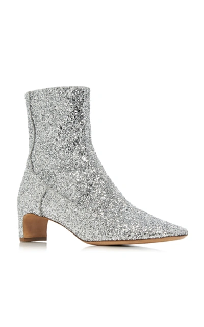 Shop Maison Margiela Glittered Leather Ankle Boots In Grey