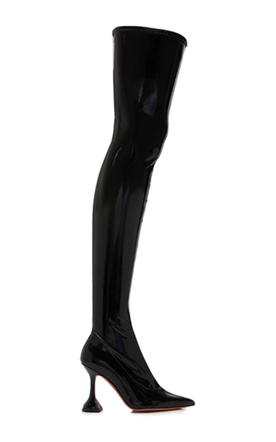 Shop Amina Muaddi Ami Patent-leather Over-the-knee Boots In Black