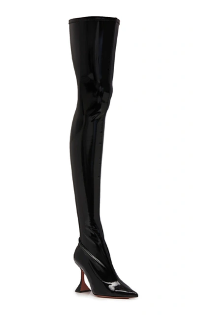 Shop Amina Muaddi Ami Patent-leather Over-the-knee Boots In Black