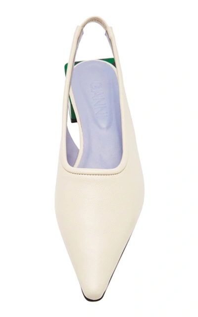Shop Ganni Leather Slingback Pumps In White