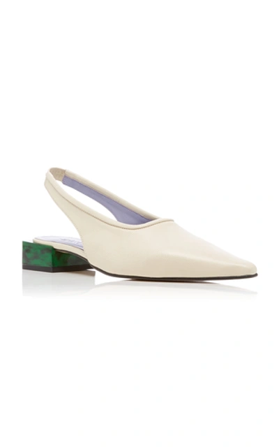 Shop Ganni Leather Slingback Pumps In White