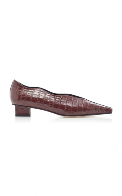 Shop Yuul Yie Cassie Croc-embossed Leather Pumps In Burgundy