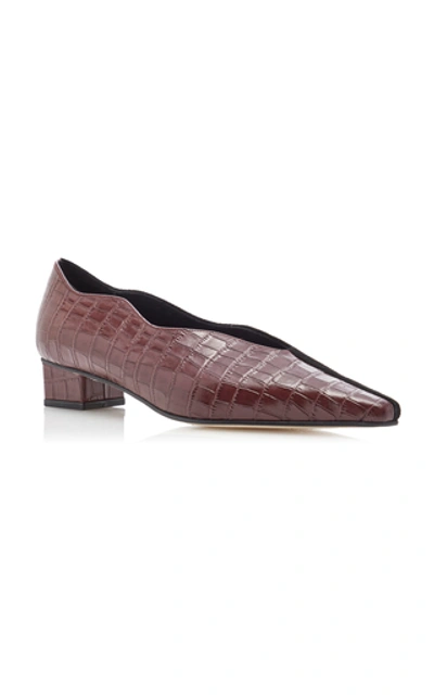Shop Yuul Yie Cassie Croc-embossed Leather Pumps In Burgundy