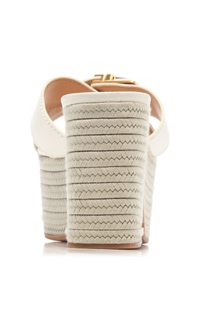 Shop Jacquemus Leather Espadrille Platform Sandals In White