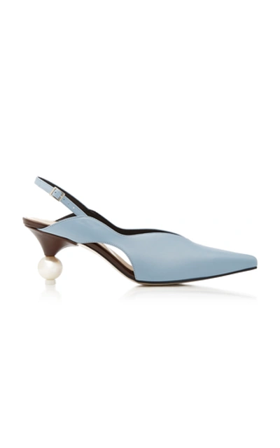 Shop Yuul Yie Doreen Faux Pearl-embellished Leather Slingback Pumps In Blue