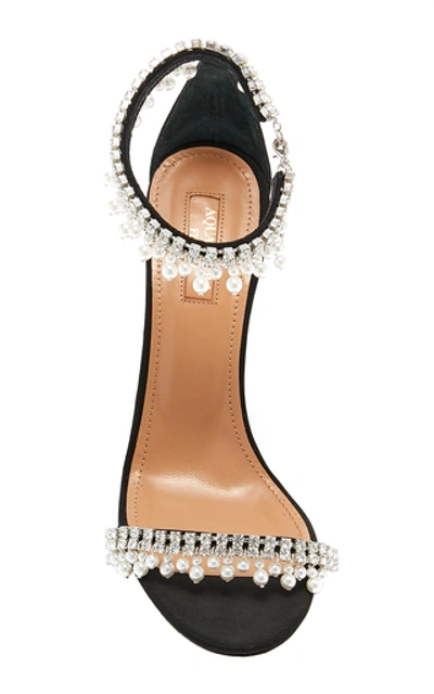 Shop Aquazzura Exquisite Embellished Leather Sandals In Black