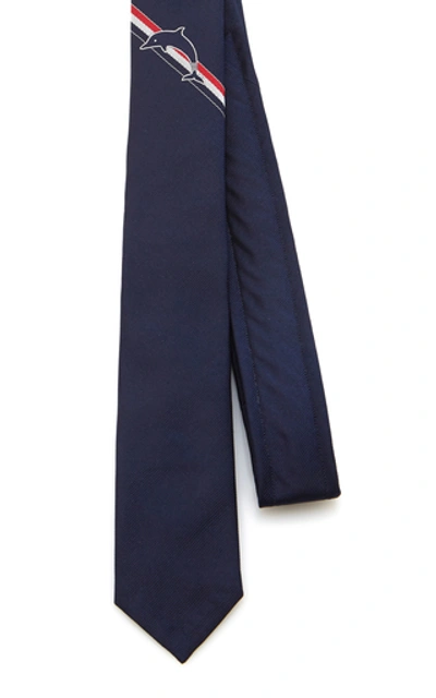 Shop Thom Browne Embroidered Silk Tie In Navy