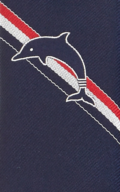 Shop Thom Browne Embroidered Silk Tie In Navy