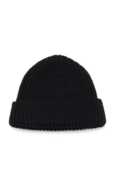 Shop Off-white Ribbed Wool Beanie In Black