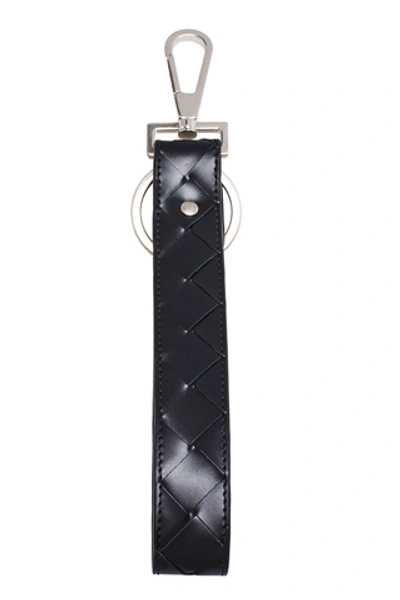 Shop Bottega Veneta Intrecciato Leather Key Ring In Black