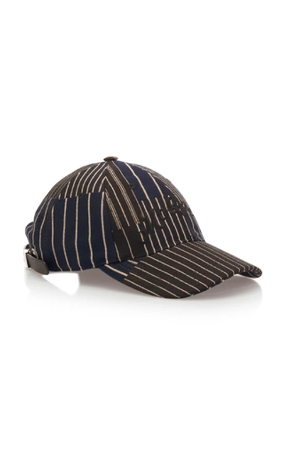 Shop Alexander Mcqueen Striped Logo-embroidered Cotton-twill Cap In Black