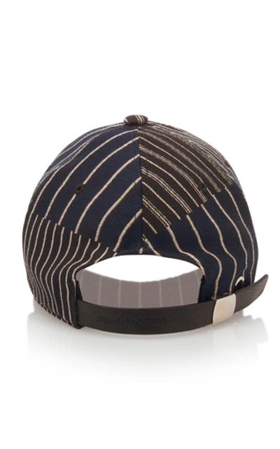 Shop Alexander Mcqueen Striped Logo-embroidered Cotton-twill Cap In Black