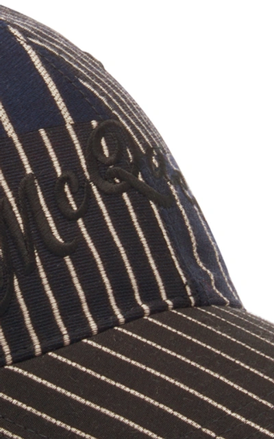 Shop Alexander Mcqueen Striped Logo-embroidered Cotton-twill Cap In Black