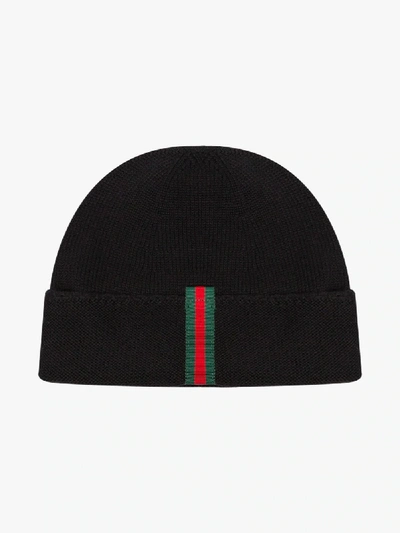 Shop Gucci Black Stripe Wool Beanie