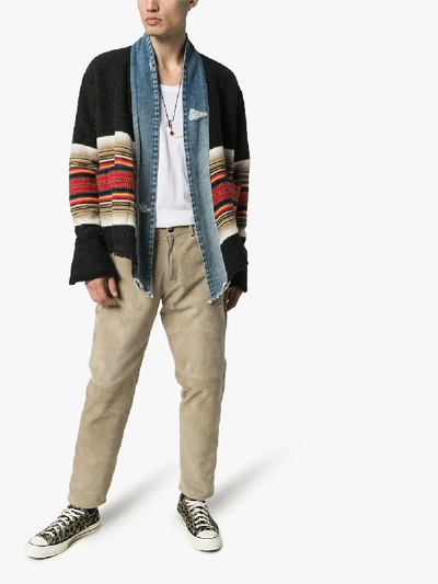 Shop Greg Lauren Gestreifter Cardigan Im Kimono-stil In Black