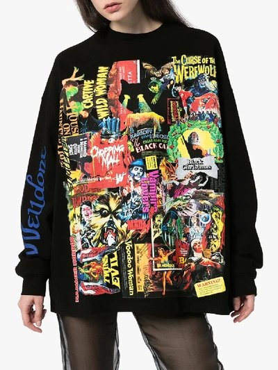 Shop We11 Done Horror Collage Print Cotton Sweatshirt In Black